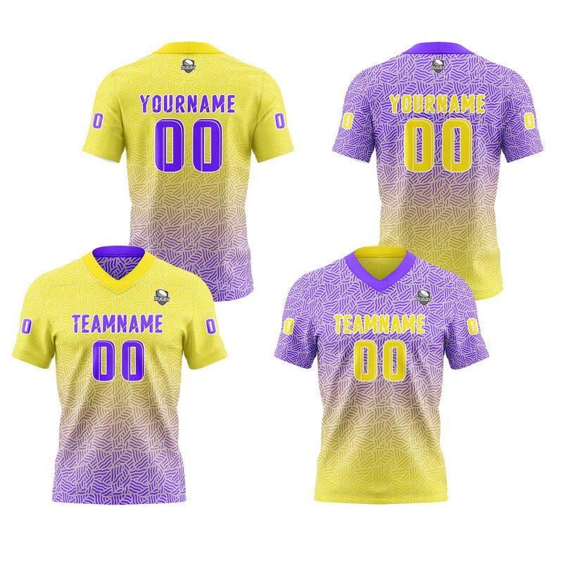 Custom Yellow Purple Football Jersey Personalized Gradient Football Shirts for Men Printed Team Name Number Logo