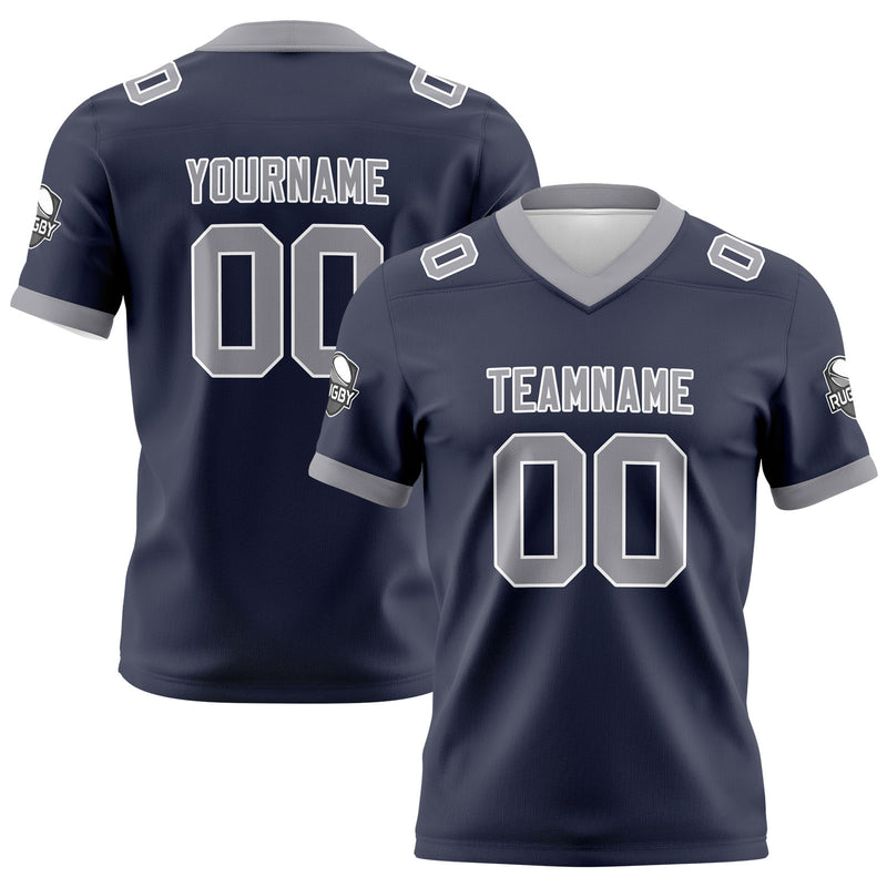 Custom Navy Gray Football Jersey Personalized Football Shirts for Men Women  Printed Team Name Number Logo