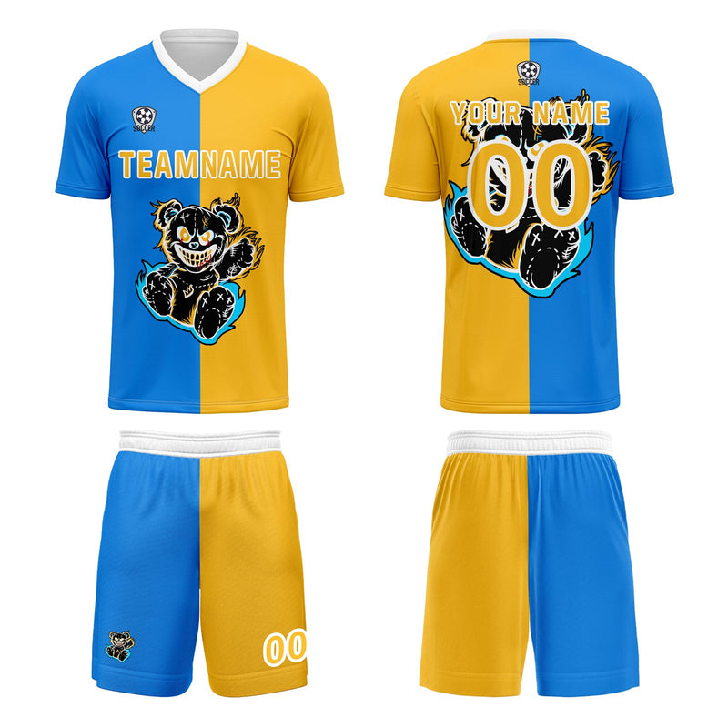 Custom Blue Yellow Jerseys for Men Women Personalized Soccer Uniforms for Adult and Kid