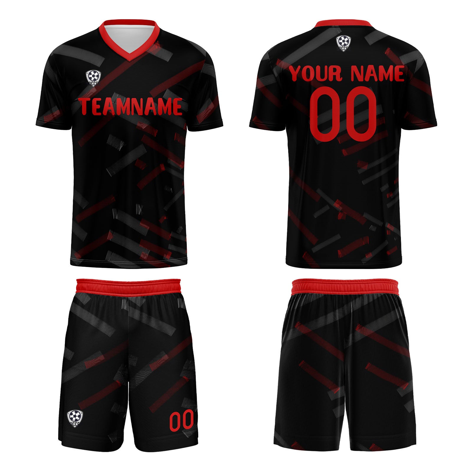 Custom Black Red Jerseys for Men Women Personalized Soccer Uniforms for Adult and Kid enthsush