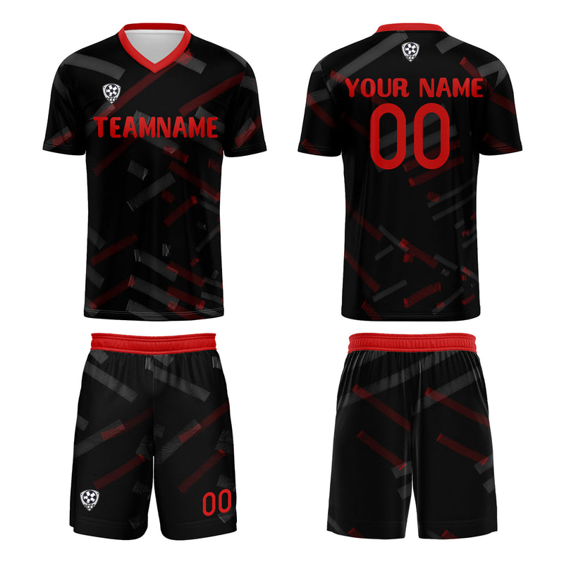 Custom Black Red Jerseys for Men Women Personalized Soccer Uniforms for Adult and Kid