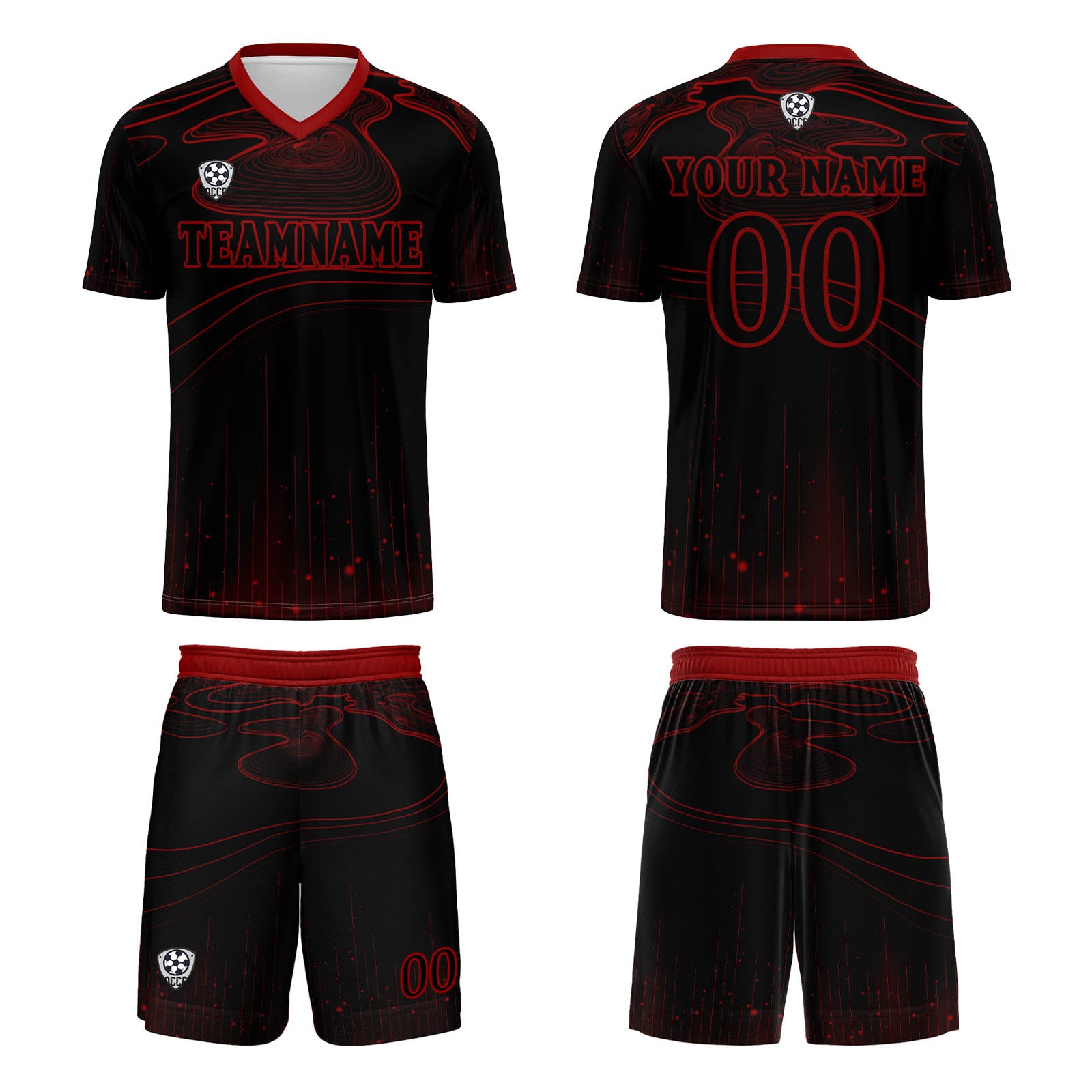 Custom Black Red Soccer Jerseys for Men Women Personalized Soccer Uniforms for Adult and Kid enthsush