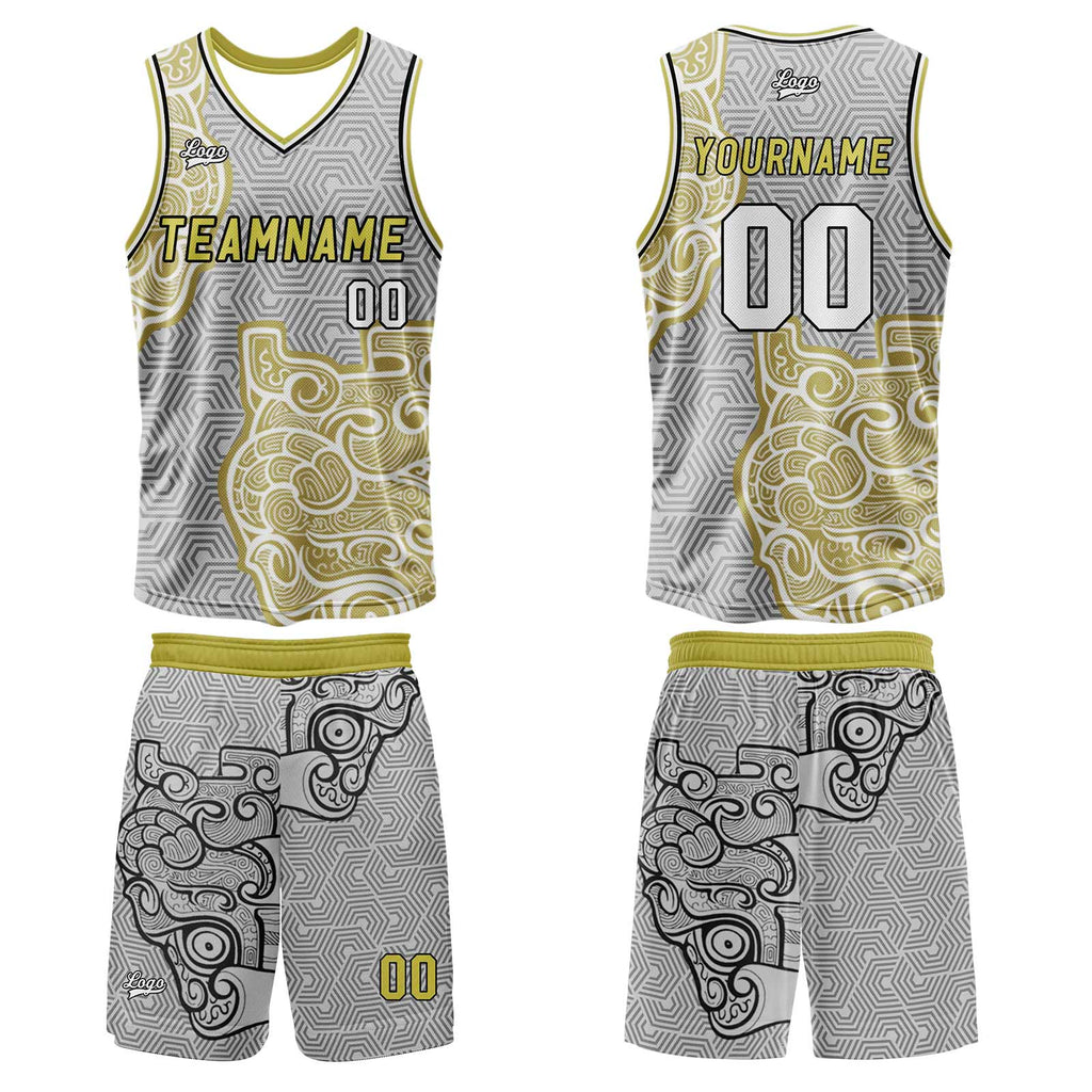 Custom Gray Yellow Basketball Jersey Uniform Suit Printed Your Logo Name Number enthsush