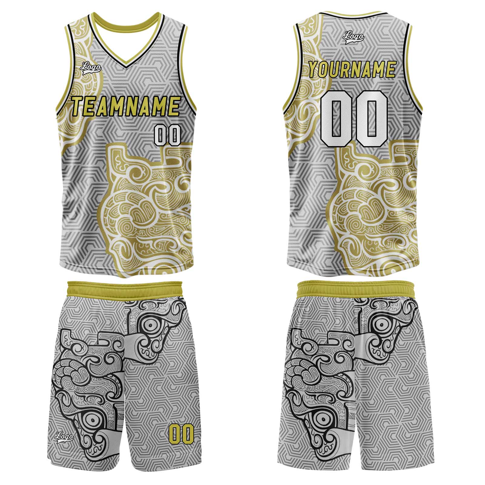 Custom Gray Yellow Basketball Jersey Uniform Suit Printed Your Logo Name Number enthsush