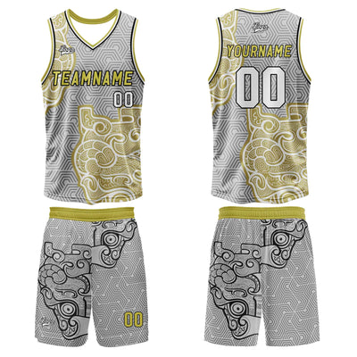 Custom Gray Yellow Basketball Jersey Uniform Suit Printed Your Logo Name Number enthsush