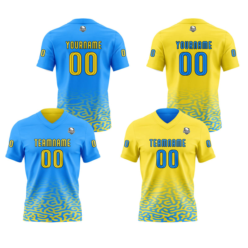 Custom Blue Yellow Football Jersey Personalized Gradient Football Shirts for Men Printed Team Name Number Logo