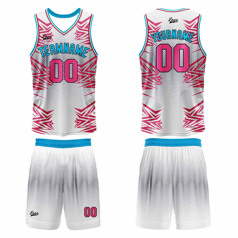 Custom White Pink Basketball Jersey Uniform Suit Printed Your Logo Name Number