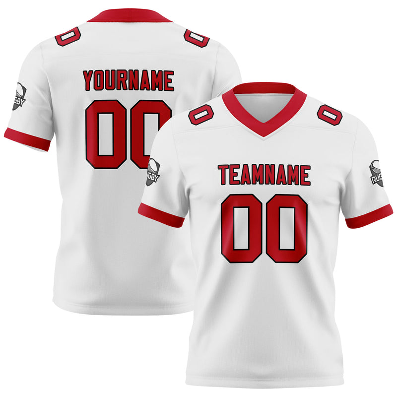 Custom White Red Football Jersey Personalized Football Shirts for Men Women  Printed Team Name Number Logo