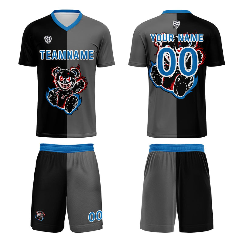 Custom Black Blue Jerseys for Men Women Personalized Soccer Uniforms for Adult and Kid