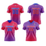 Custom Red Blue Football Jersey Personalized Gradient Football Shirts for Men Printed Team Name Number Logo