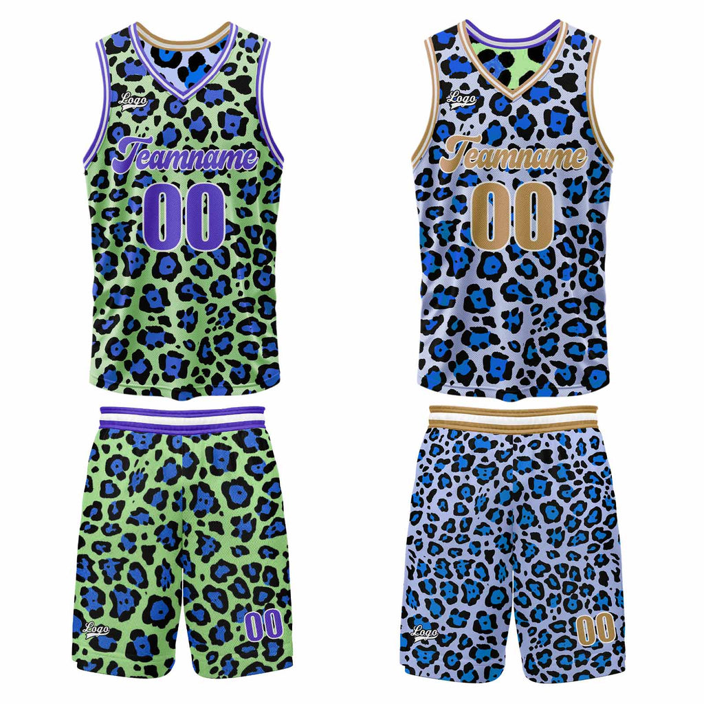 Custom Green Iceberg Blue Reversible Basketball Suit for Adults and Kids Personalized Jersey enthsush