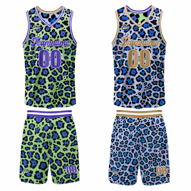 Custom Green Iceberg Blue Reversible Basketball Suit for Adults and Kids Personalized Jersey
