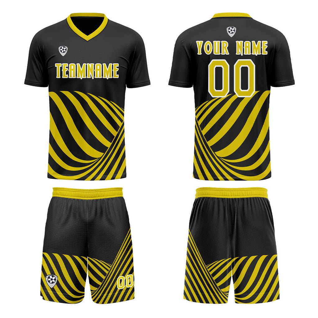 Custom Black Yellow Soccer Jerseys for Men Women Personalized Soccer Uniforms for Adult and Kid enthsush