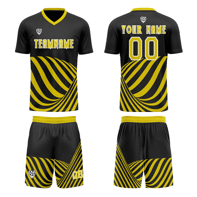 Custom Black Yellow Soccer Jerseys for Men Women Personalized Soccer Uniforms for Adult and Kid