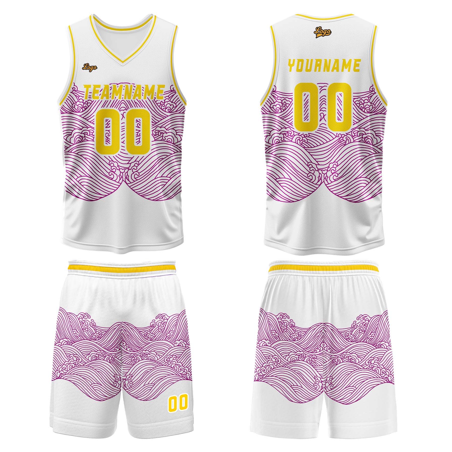Custom White Purple Yellow Basketball Jersey Uniform Suit Printed Your Logo Name Number enthsush