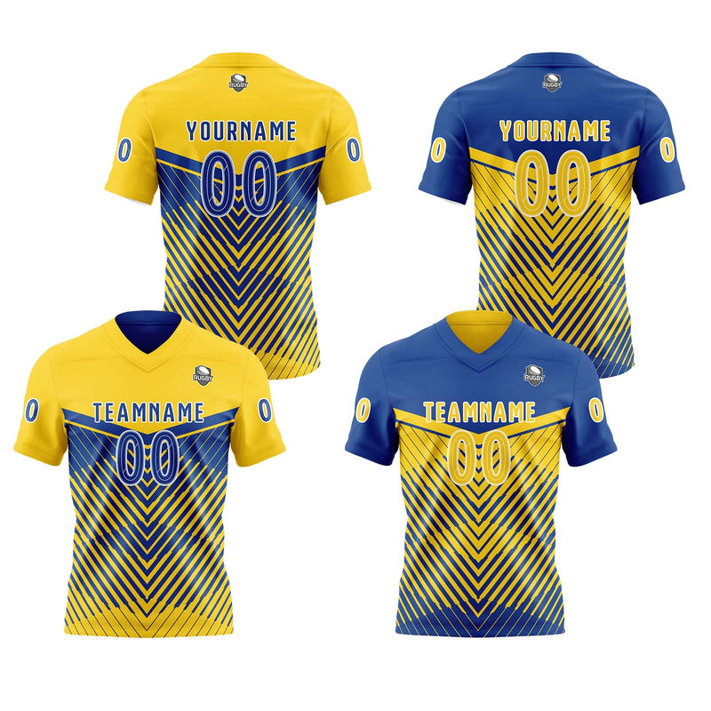 Custom Yellow Blue Reversible Football Jersey Personalized Gradient Football Shirts for Men Printed Team Name Number Logo