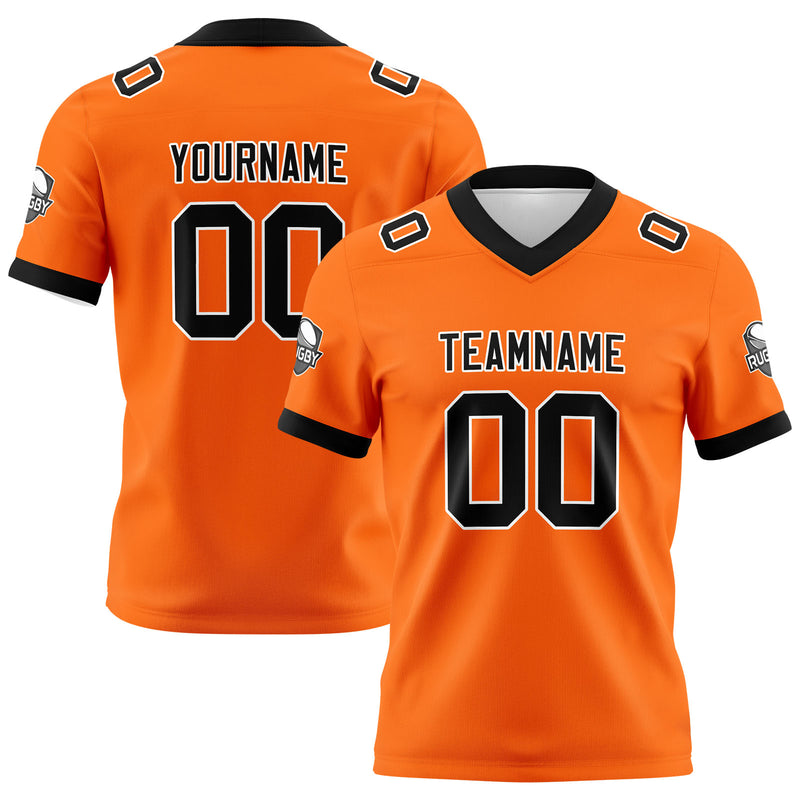 Custom Orange Black Football Jersey Personalized Football Shirts for Men Women  Printed Team Name Number Logo