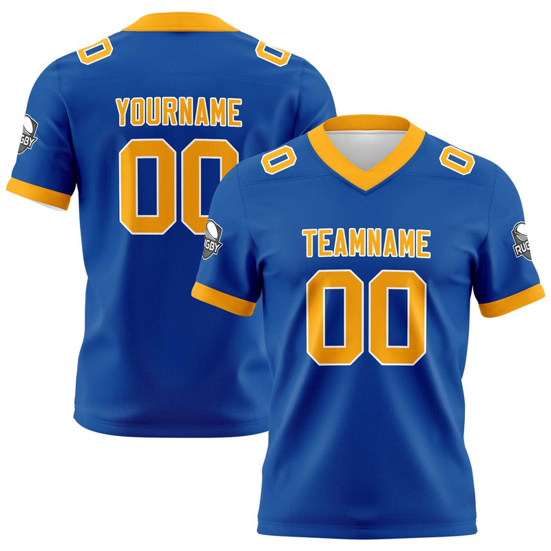 Custom Blue Yellow Football Jersey Personalized Football Shirts for Men Women  Printed Team Name Number Logo