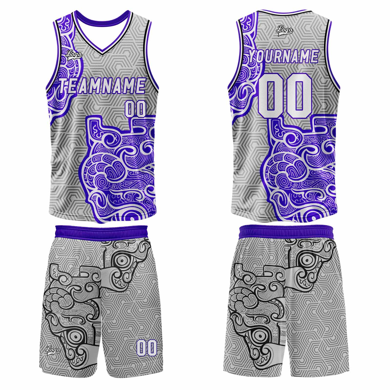 Custom Gray Purple Basketball Jersey Uniform Suit Printed Your Logo Name Number enthsush