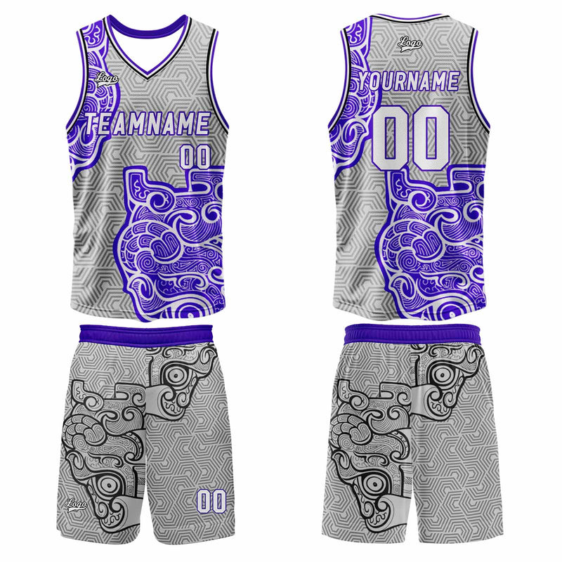 Custom Gray Purple Basketball Jersey Uniform Suit Printed Your Logo Name Number