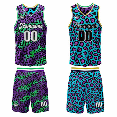 Custom Purple Aqua Reversible Basketball Suit for Adults and Kids Personalized Jersey enthsush