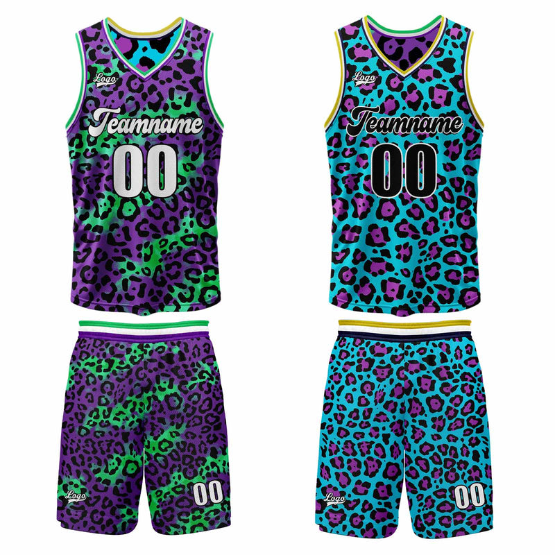 Custom Purple Aqua Reversible Basketball Suit for Adults and Kids Personalized Jersey