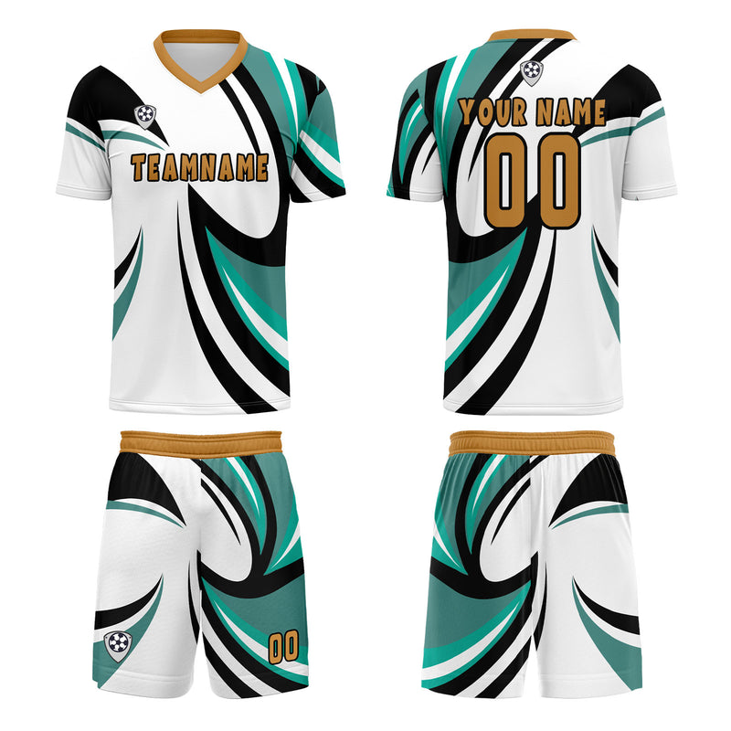 Custom White Teal Jerseys for Men Women Personalized Soccer Uniforms for Adult and Kid