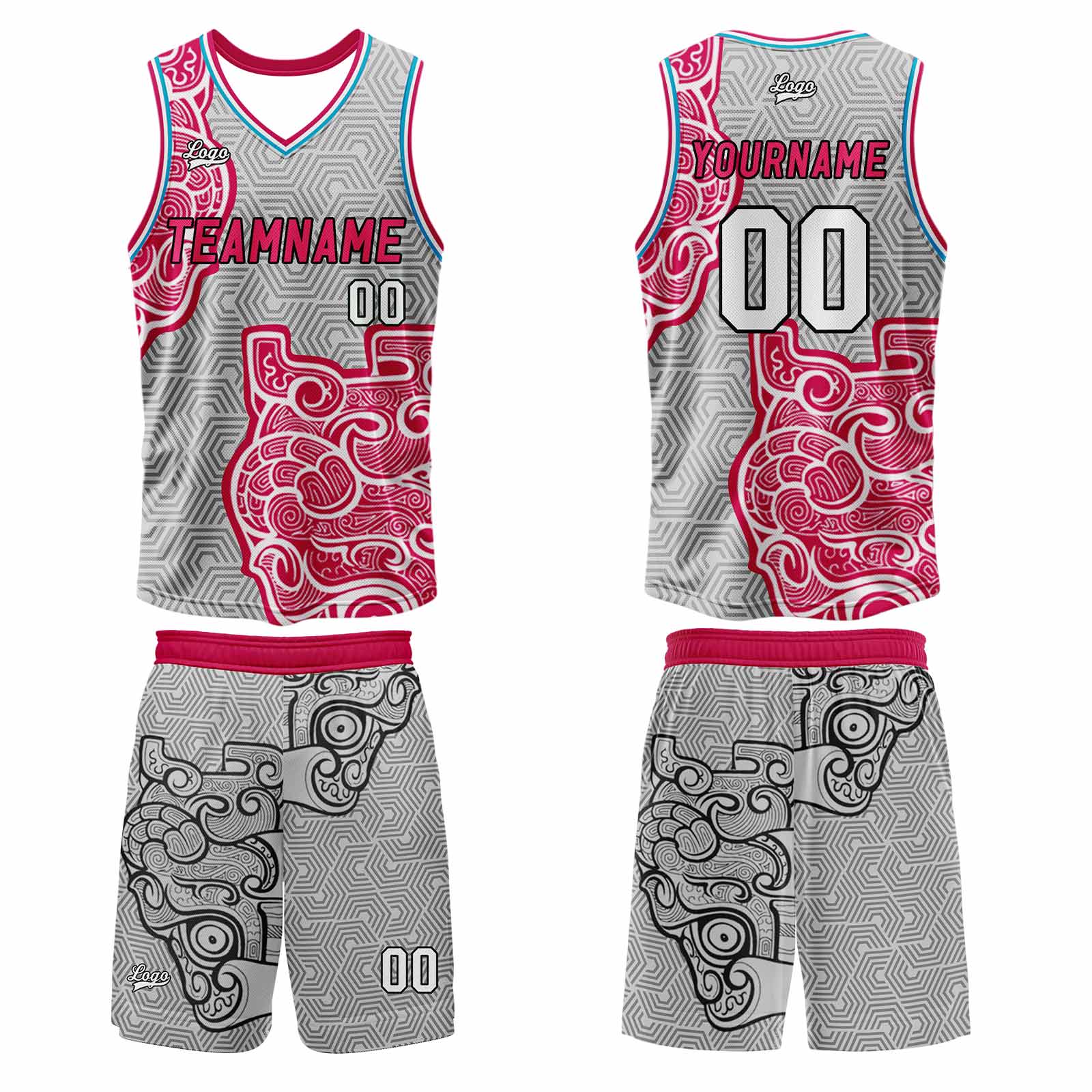 Custom Gray Pink Basketball Jersey Uniform Suit Printed Your Logo Name Number enthsush