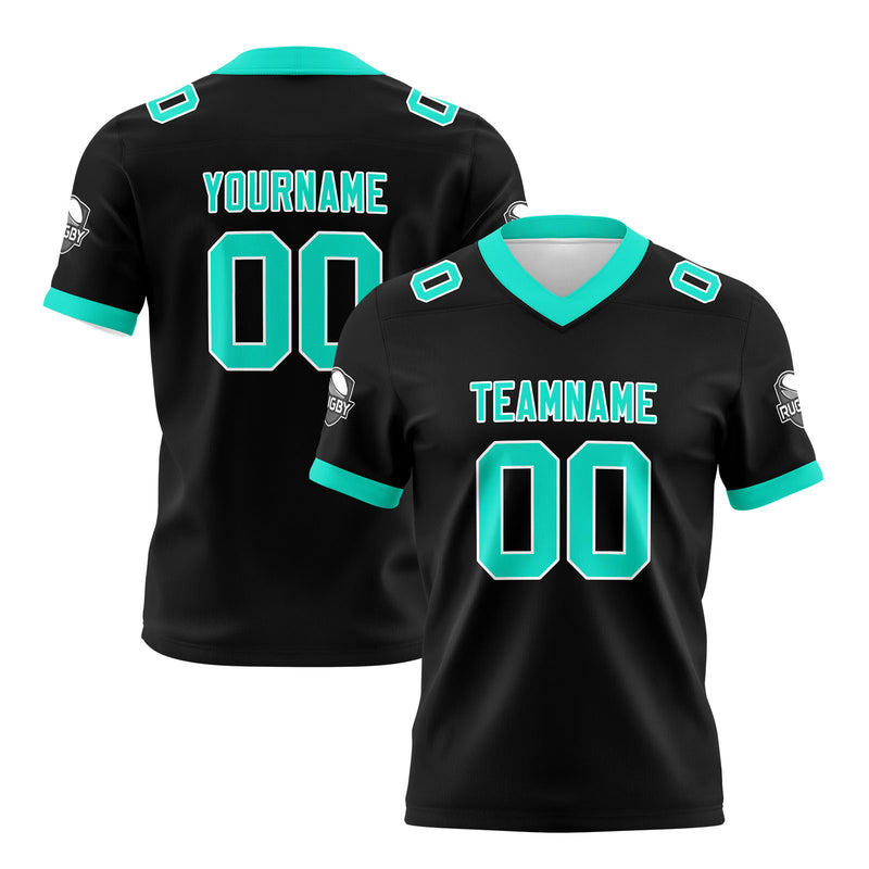Custom Black Cyan Football Jersey Personalized Football Shirts for Men Women  Printed Team Name Number Logo