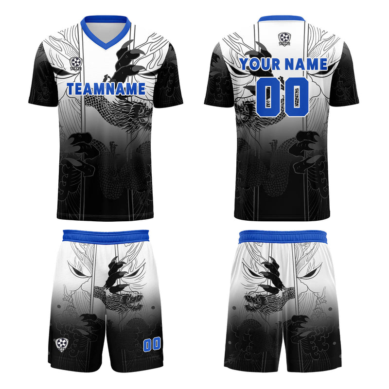 Custom Black Blue Jerseys for Men Women Personalized Soccer Uniforms for Adult and Kid