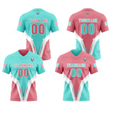 Custom Pink Cyan Football Jersey Personalized Gradient Football Shirts for Men Printed Team Name Number Logo