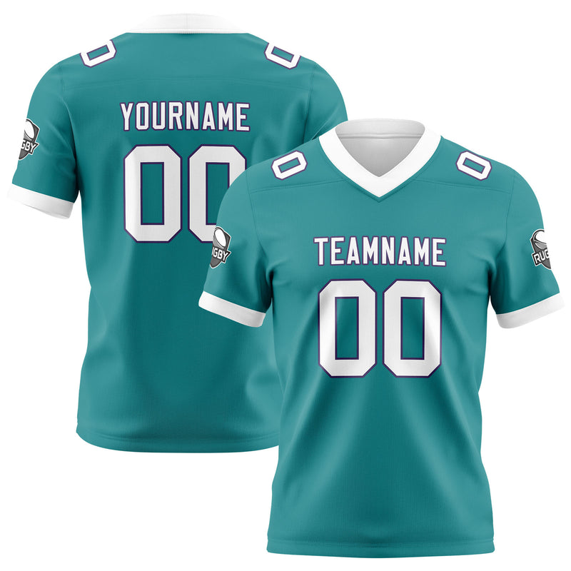Custom Aqua White Football Jersey Personalized Football Shirts for Men Women  Printed Team Name Number Logo