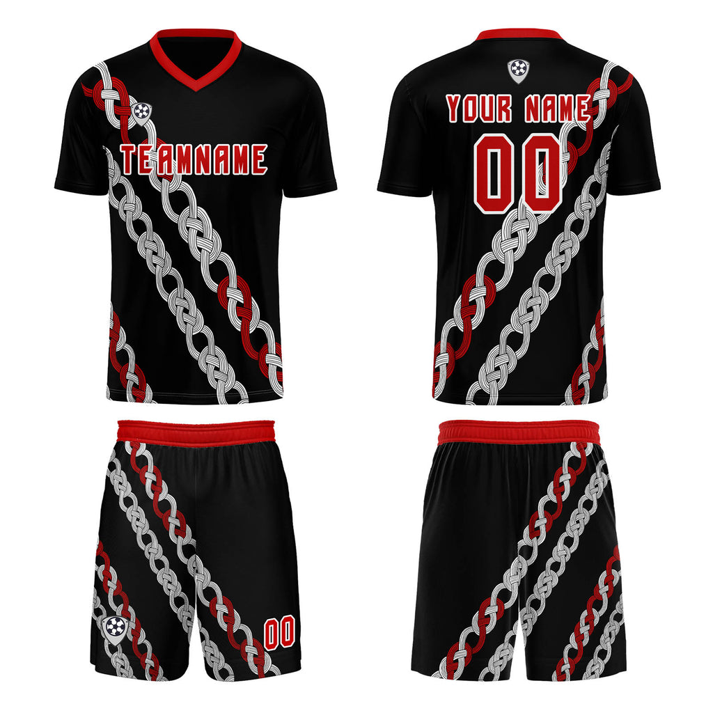 Custom Black Red Soccer Jerseys for Men Women Personalized Soccer Uniforms for Adult and Kid enthsush