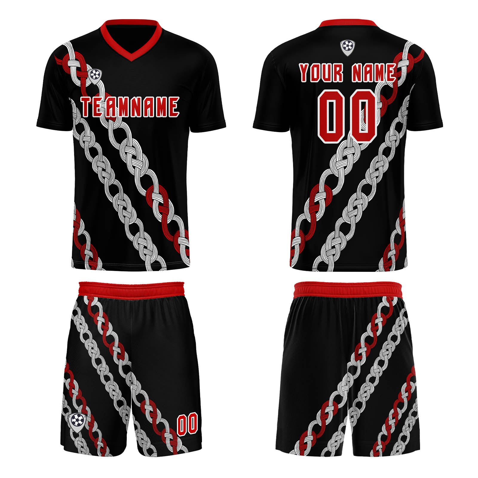 Custom Black Red Soccer Jerseys for Men Women Personalized Soccer Uniforms for Adult and Kid enthsush