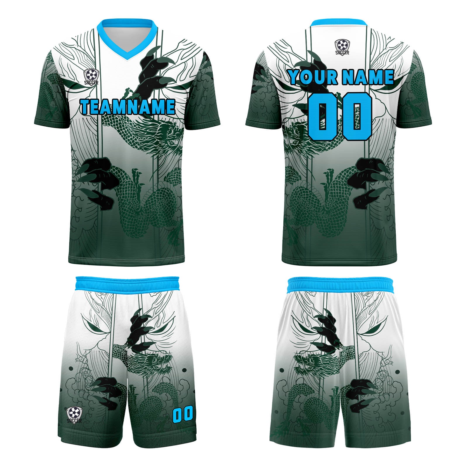 Custom Green Blue Jerseys for Men Women Personalized Soccer Uniforms for Adult and Kid enthsush