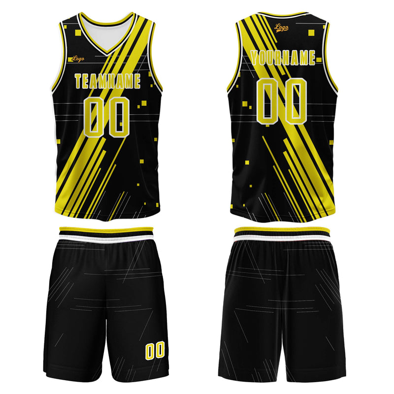 Custom Black Yellow Basketball Jersey Uniform Suit Printed Your Logo Name Number