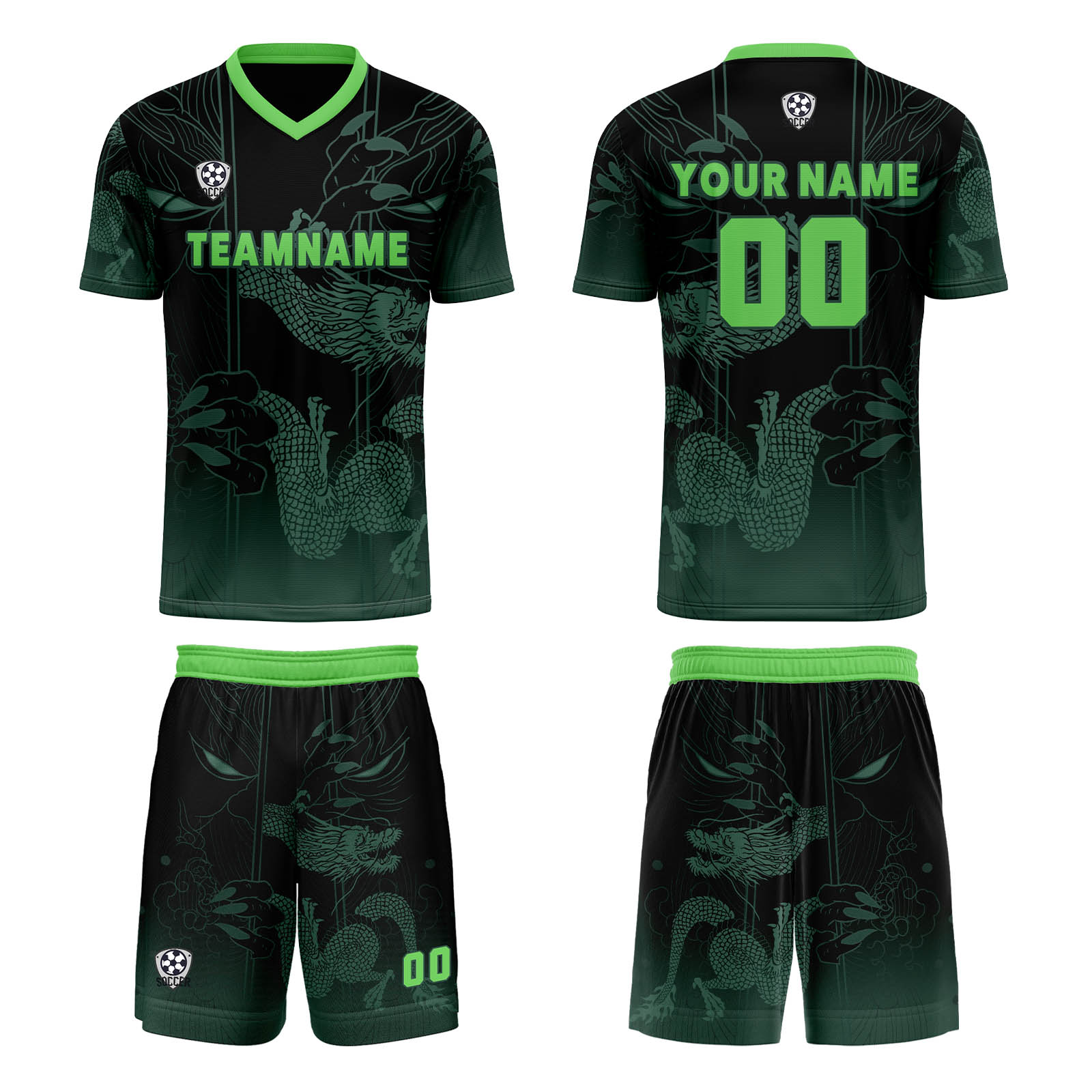 Custom Green Light Blue Jerseys for Men Women Personalized Soccer Uniforms for Adult and Kid enthsush