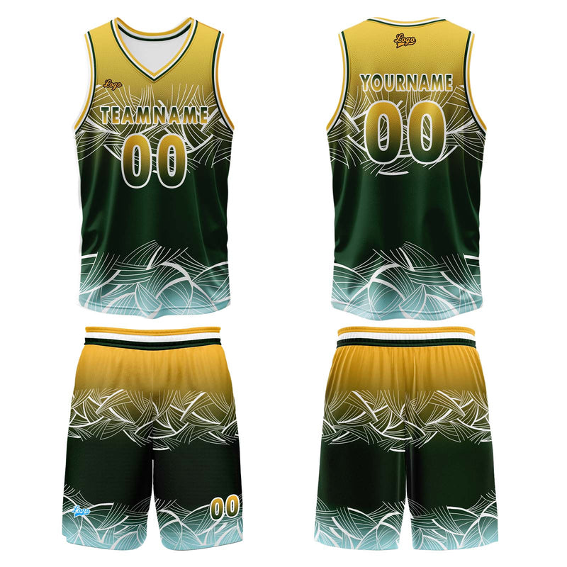Custom Yellow Green Basketball Jersey Uniform Suit Printed Your Logo Name Number
