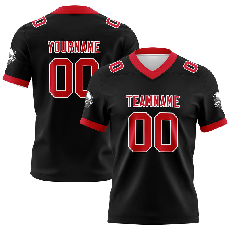 Custom Black Red Football Jersey Personalized Football Shirts for Men Women  Printed Team Name Number Logo