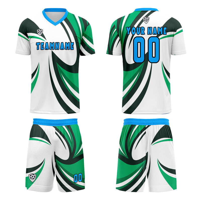 Custom White Green Jerseys for Men Women Personalized Soccer Uniforms for Adult and Kid