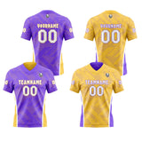 Custom Purple Yellow Football Jersey Personalized Gradient Football Shirts for Men Printed Team Name Number Logo