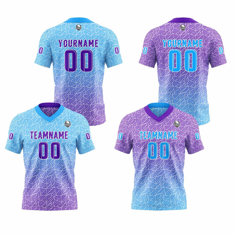 Custom Blue Purple Football Jersey Personalized Gradient Football Shirts for Men Printed Team Name Number Logo