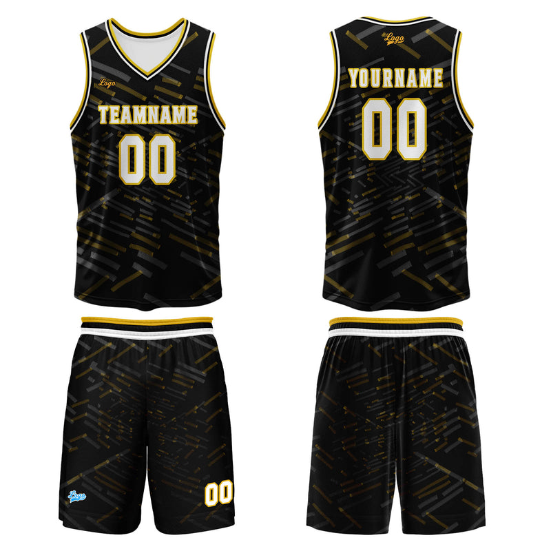 Custom Black Yellow Basketball Jersey Uniform Suit Printed Your Logo Name Number