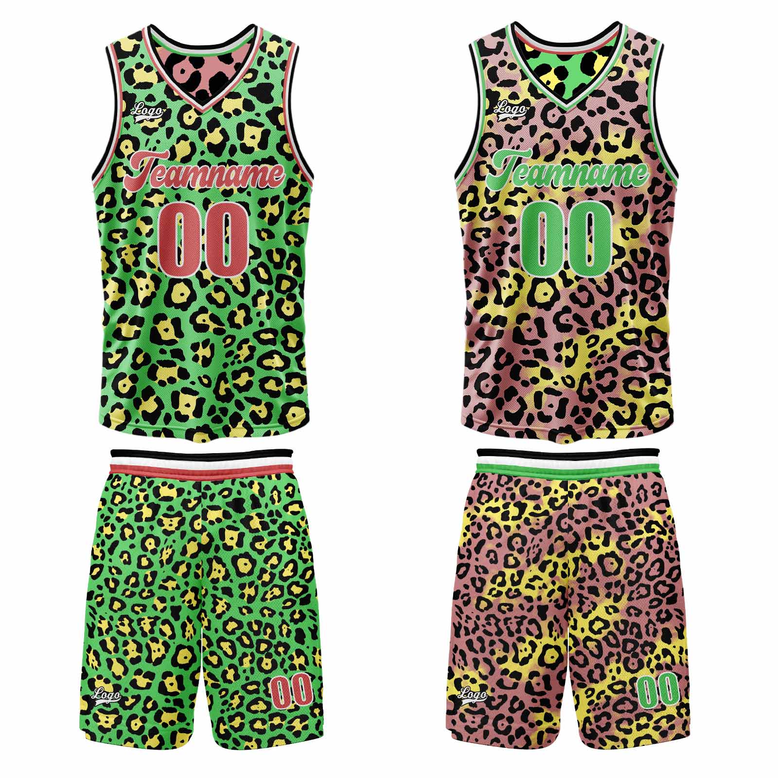 Custom Pink Green Reversible Basketball Suit for Adults and Kids Personalized Jersey enthsush