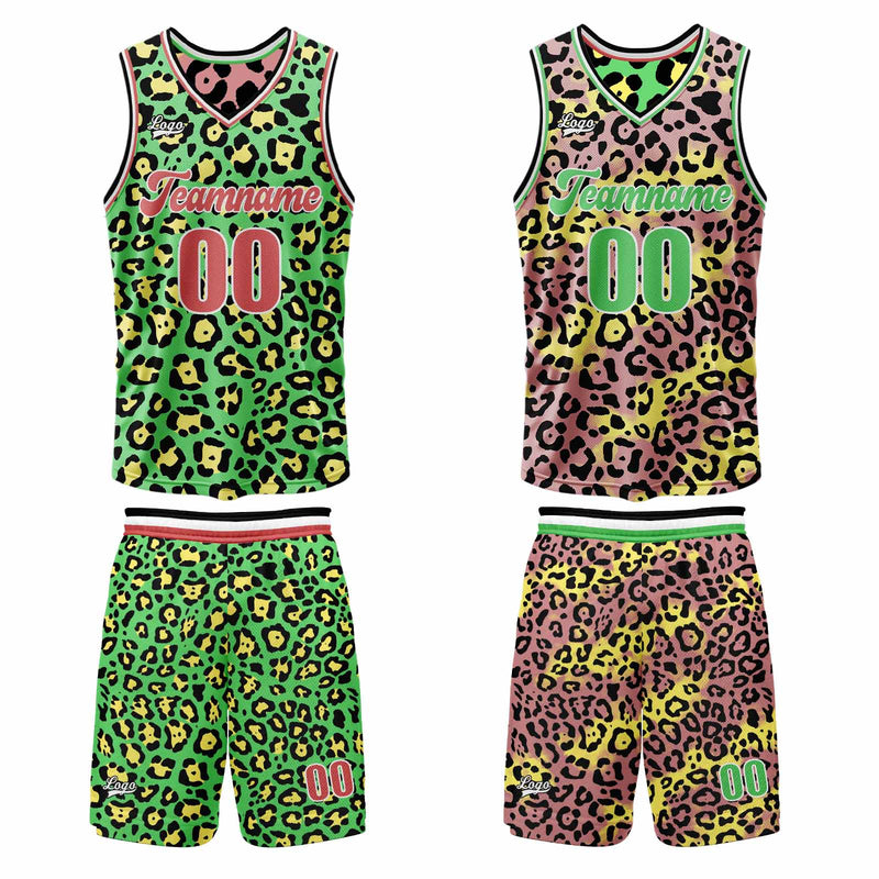 Custom Pink Green Reversible Basketball Suit for Adults and Kids Personalized Jersey