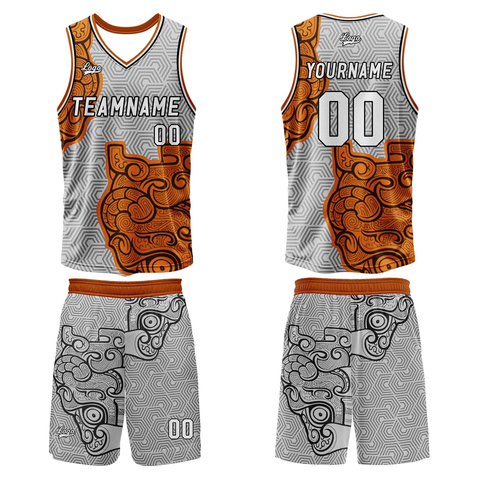 Custom Gray Orange Basketball Jersey Uniform Suit Printed Your Logo Name Number enthsush