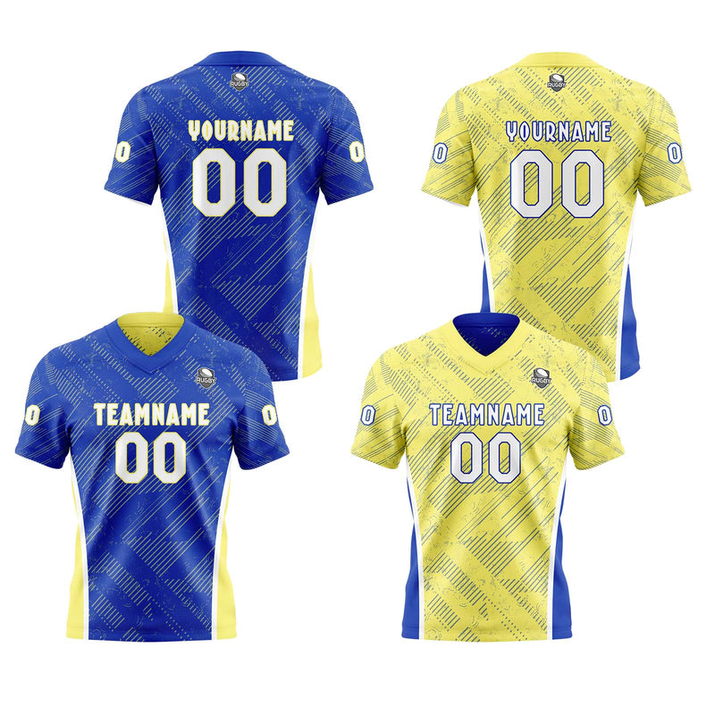 Custom Blue Yellow Football Jersey Personalized Gradient Football Shirts for Men Printed Team Name Number Logo