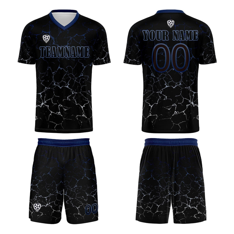 Custom Black Deepblue Jerseys for Men Women Personalized Soccer Uniforms for Adult and Kid
