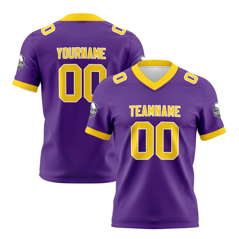 Custom Purple Yellow Football Jersey Personalized Football Shirts for Men Women  Printed Team Name Number Logo