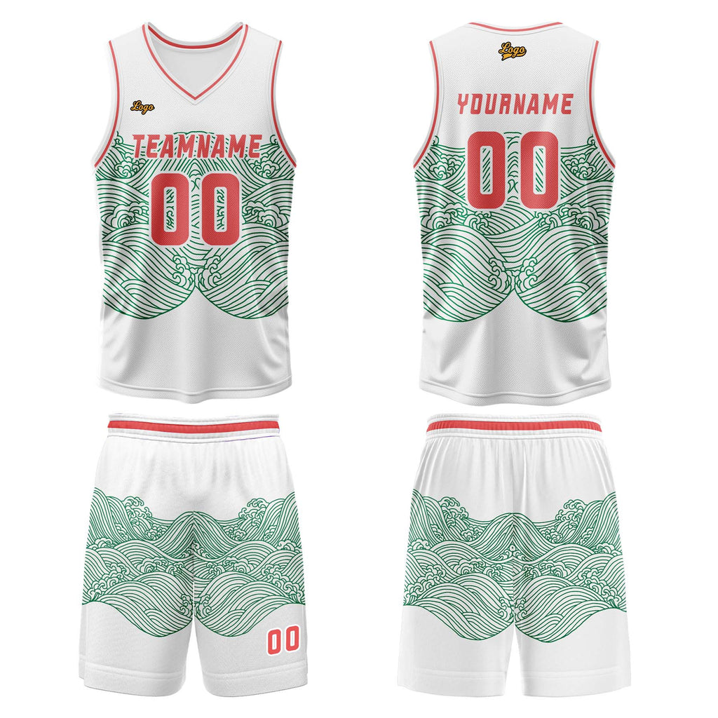 Custom White Green Red Basketball Jersey Uniform Suit Printed Your Logo Name Number enthsush